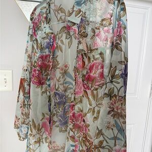Adore Floral Sheer Blouse with Pink and Blue Accents